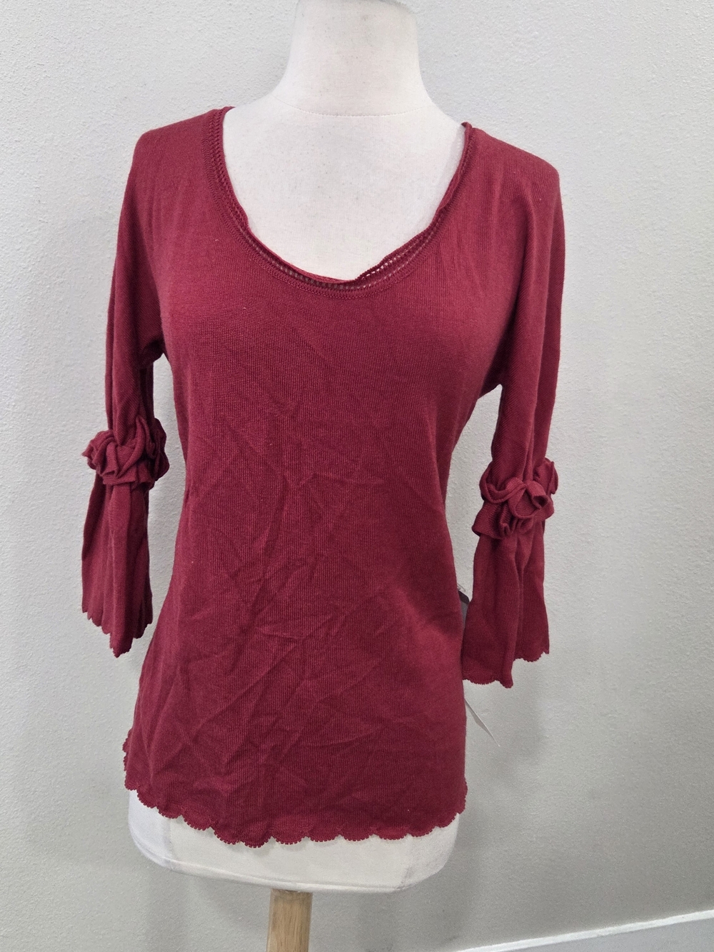 Valentino Rose-Red Scoop Neck 3/4 Sleeve Top